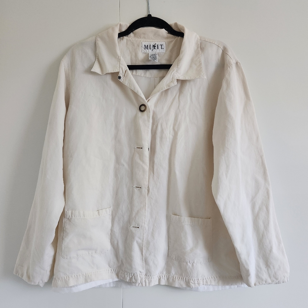 Mix it Silk Linen Blend Cream Button Front Jacket Large